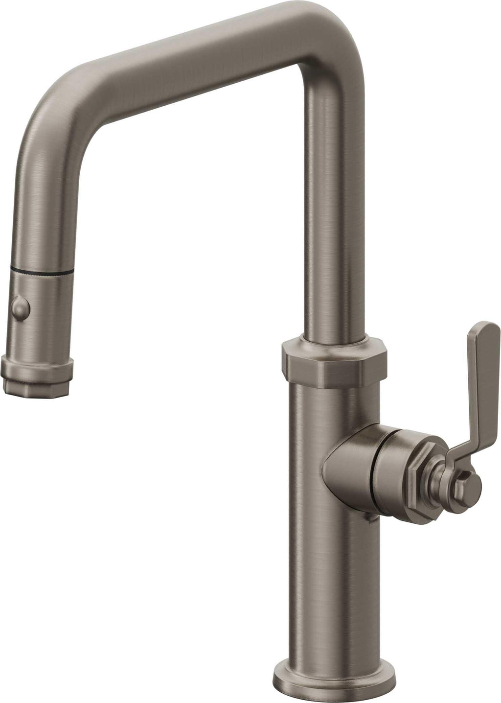 California Faucets Descanso Works Llave de Cocina Extraible Industrial con Rociador de Boton - Pico Cuadruple - Grafito