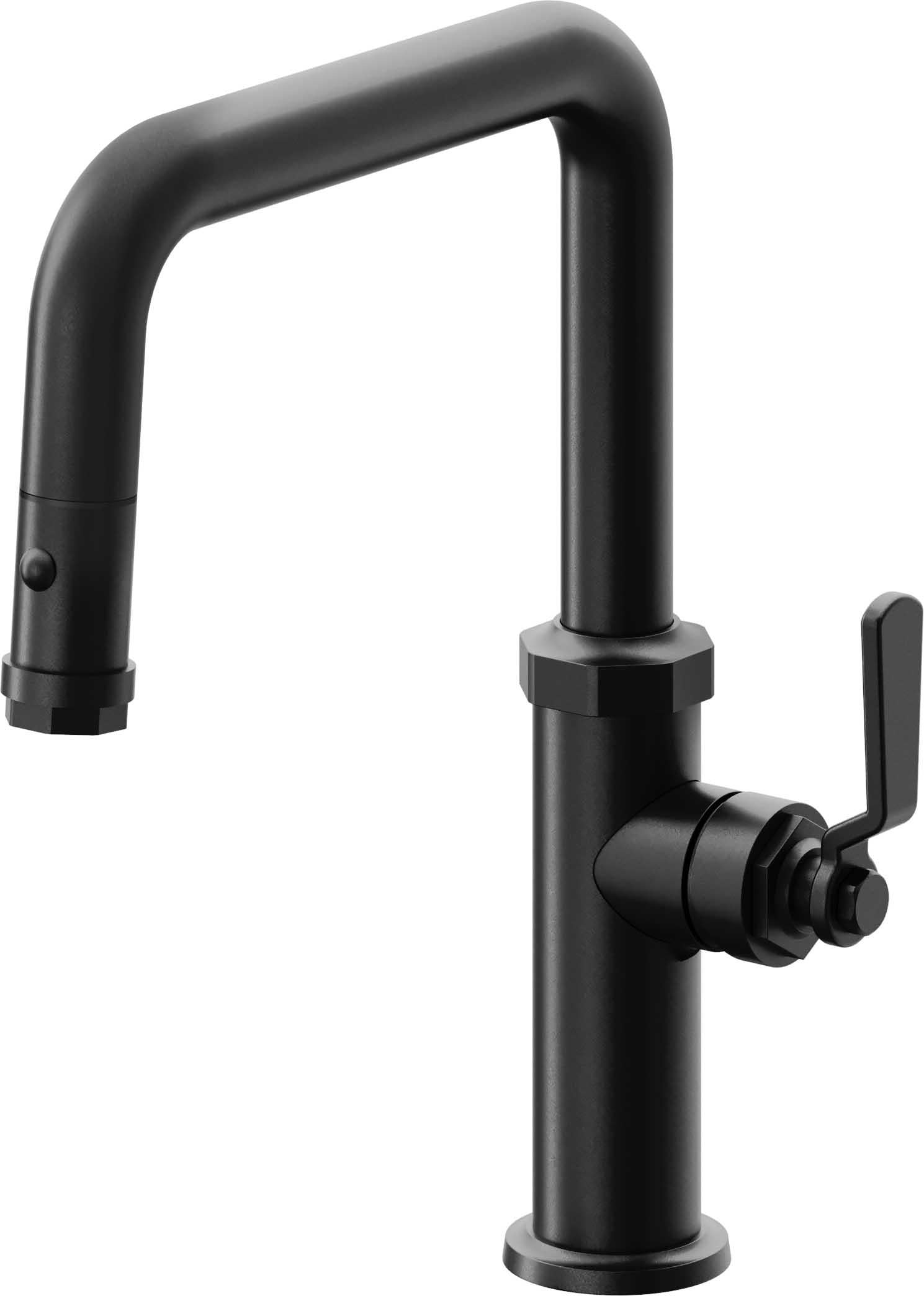 California Faucets Descanso Works Llave de Cocina Extraible Industrial con Rociador de Boton - Pico Cuadruple - Negro Mate