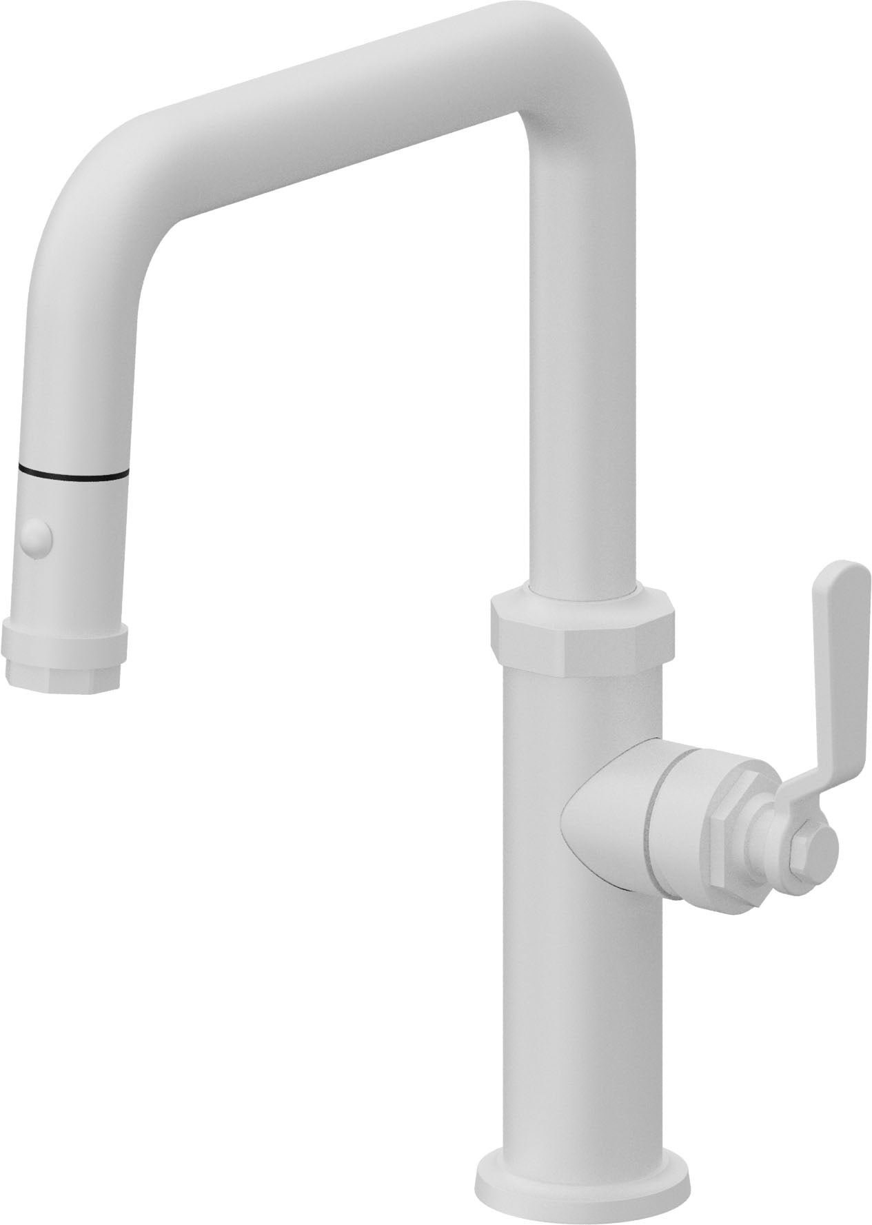 California Faucets Descanso Works Llave de Cocina Extraible Industrial con Rociador de Boton - Pico Cuadruple - Blanco Mate