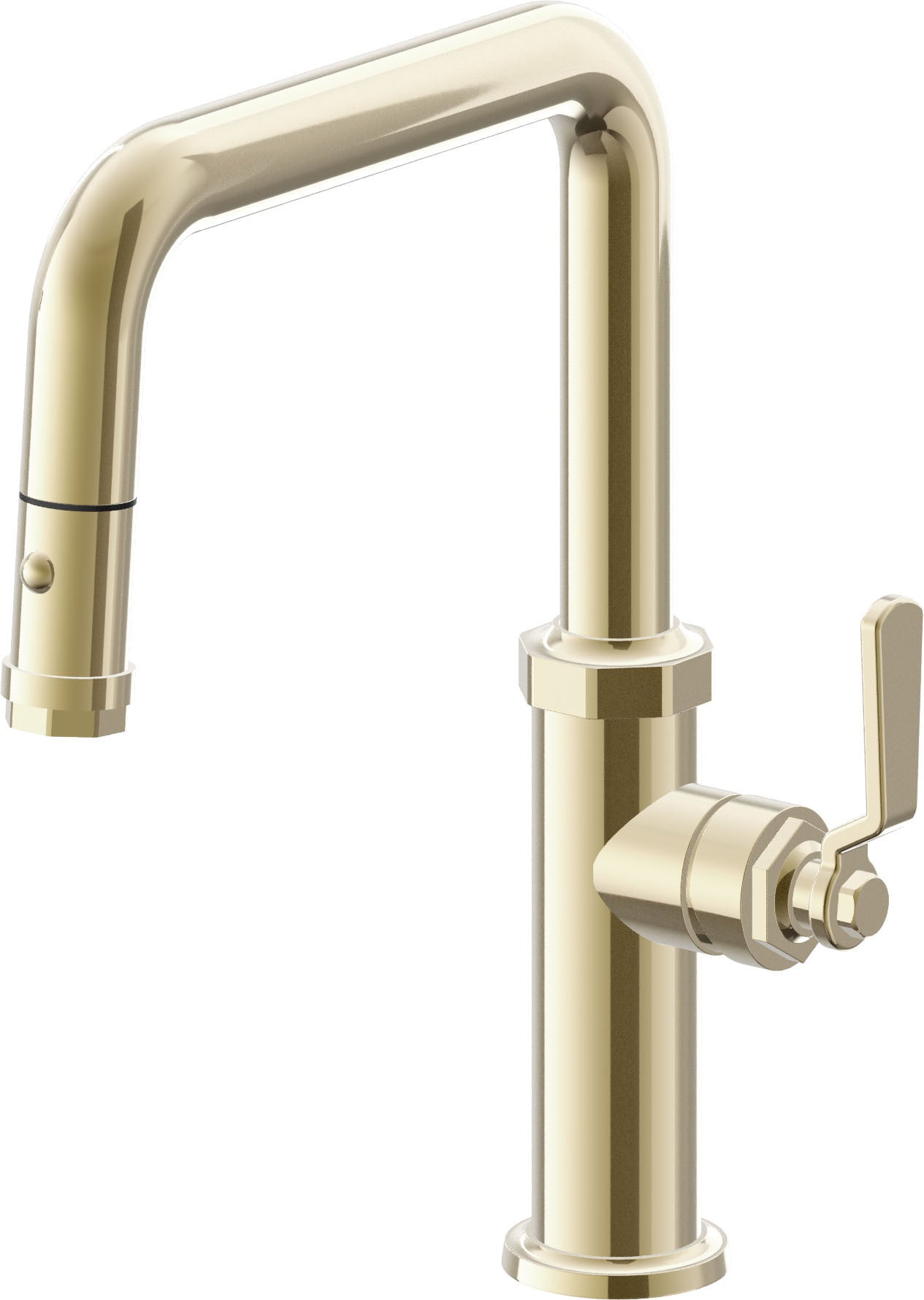 California Faucets Descanso Works Llave de Cocina Extraible Industrial con Rociador de Boton - Pico Cuadruple - Latón Pulido