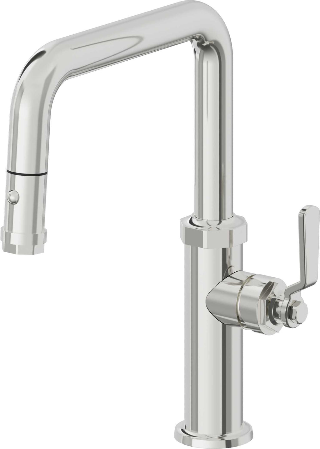 California Faucets Descanso Works Llave de Cocina Extraible Industrial con Rociador de Boton - Pico Cuadruple - Cromo Pulido