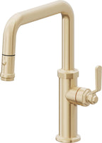California Faucets Descanso Works Llave de Cocina Extraible Industrial con Rociador de Boton - Pico Cuadruple - Latón Satinado