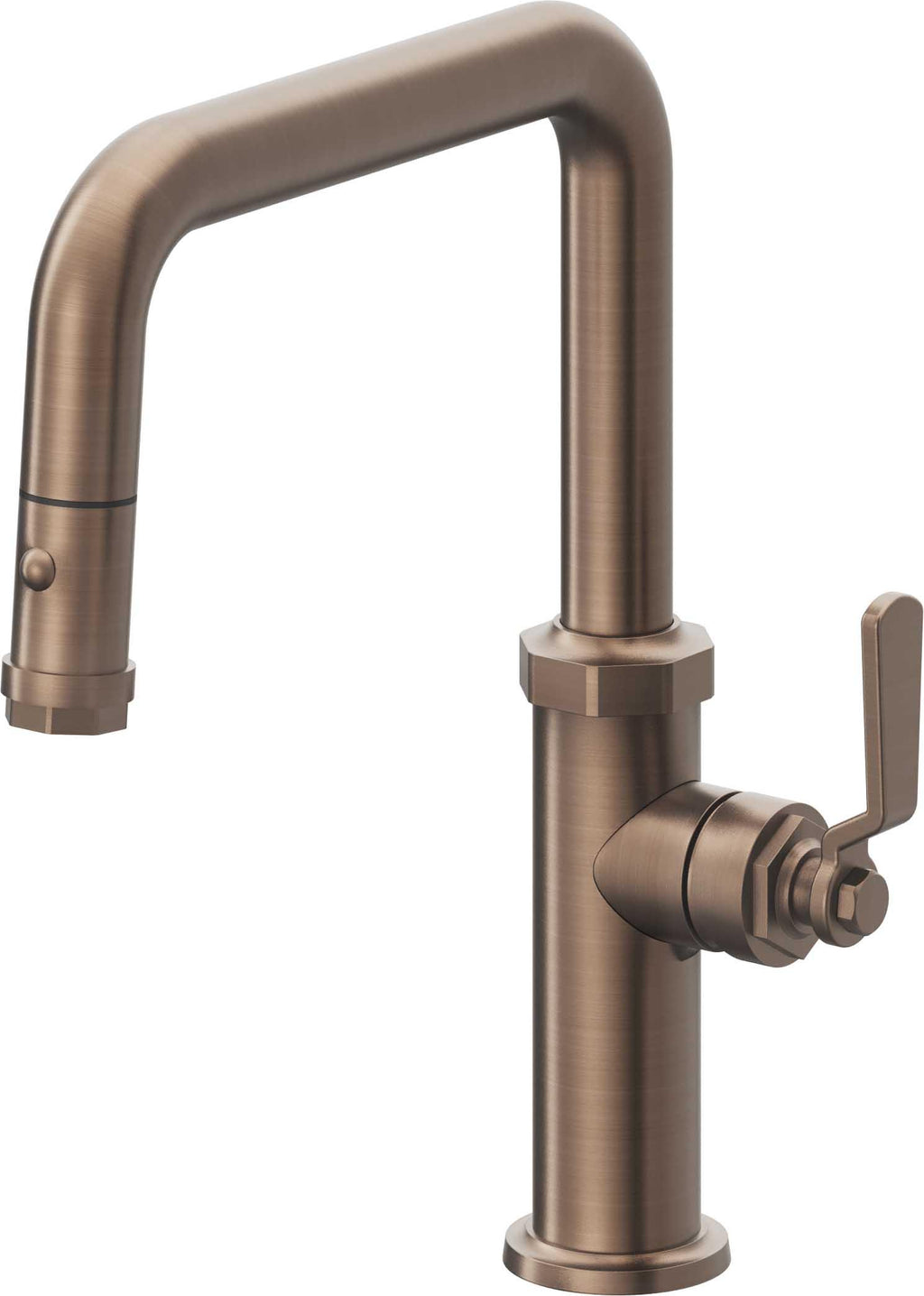 California Faucets Descanso Works Llave de Cocina Extraible Industrial con Rociador de Boton - Pico Cuadruple - Bronce Satinado