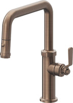 California Faucets Descanso Works Llave de Cocina Extraible Industrial con Rociador de Boton - Pico Cuadruple - Bronce Satinado