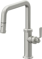 California Faucets Descanso Works Llave de Cocina Extraible Industrial con Rociador de Boton - Pico Cuadruple - Cromo Satinado