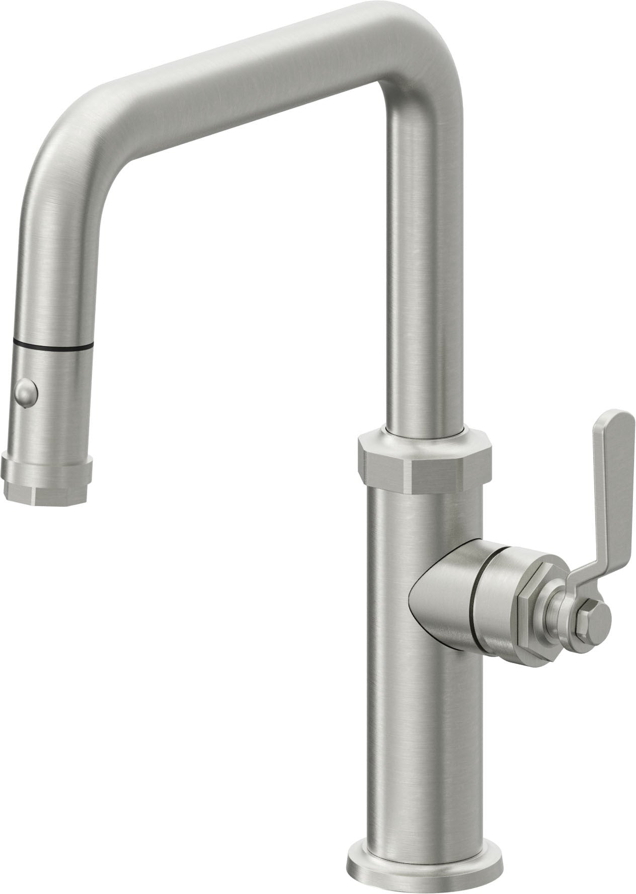 California Faucets Descanso Works Llave de Cocina Extraible Industrial con Rociador de Boton - Pico Cuadruple - Cromo Satinado