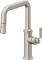 California Faucets Descanso Works Llave de Cocina Extraible Industrial con Rociador de Boton - Pico Cuadruple - Acero Inoxidable Ultra