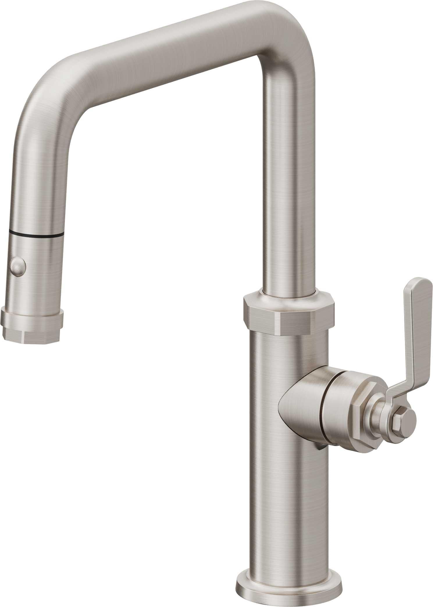 California Faucets Descanso Works Llave de Cocina Extraible Industrial con Rociador de Boton - Pico Cuadruple - Acero Inoxidable Ultra