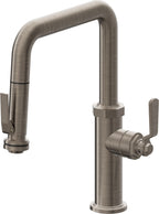 California Faucets Descanso Works Llave de Cocina Extraible Industrial con Rociador de Apretar - Pico Cuadruple - Níquel Antiguo Mate