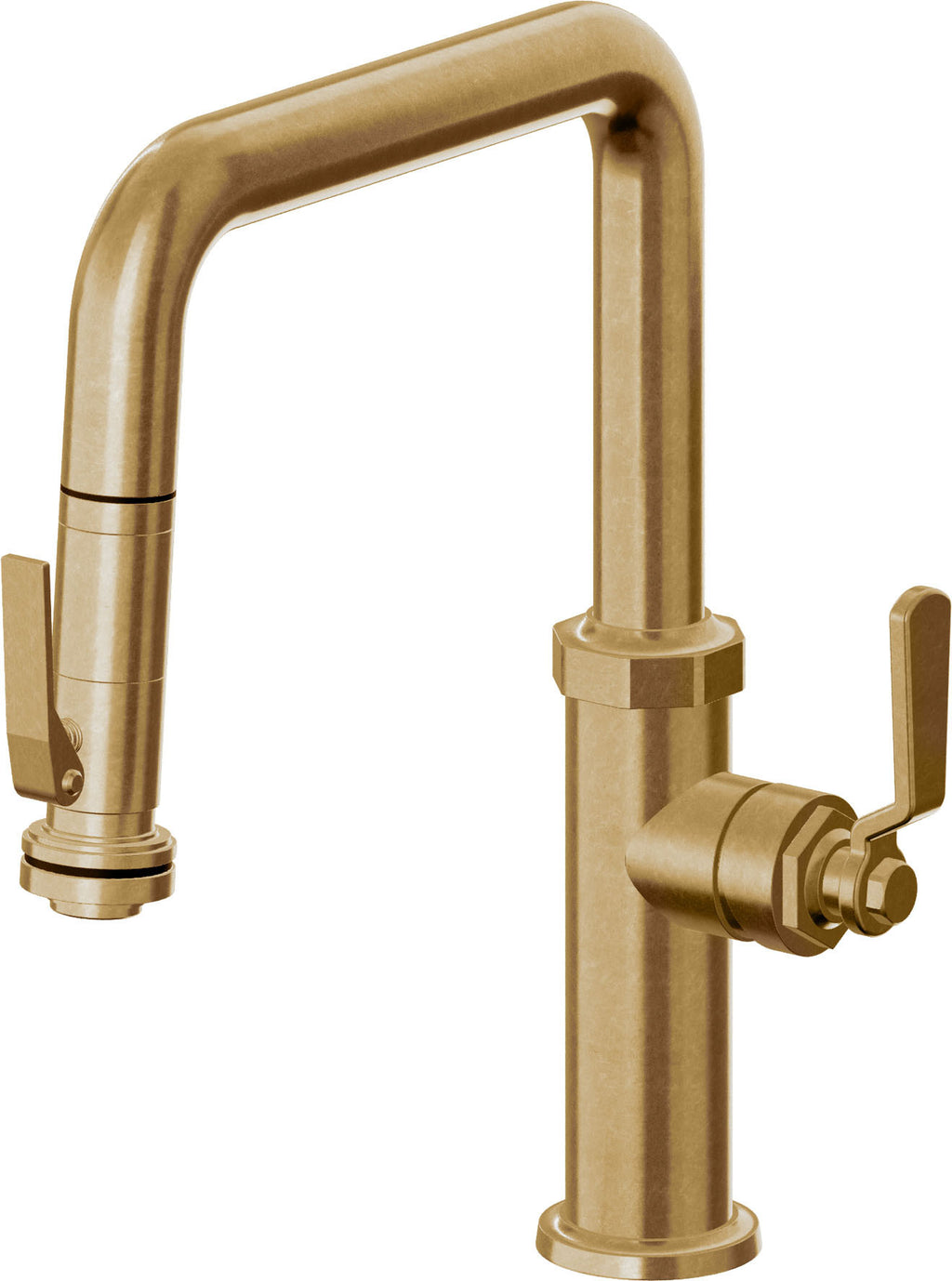 California Faucets Descanso Works Llave de Cocina Extraible Industrial con Rociador de Apretar - Pico Cuadruple - Latón Bruñido