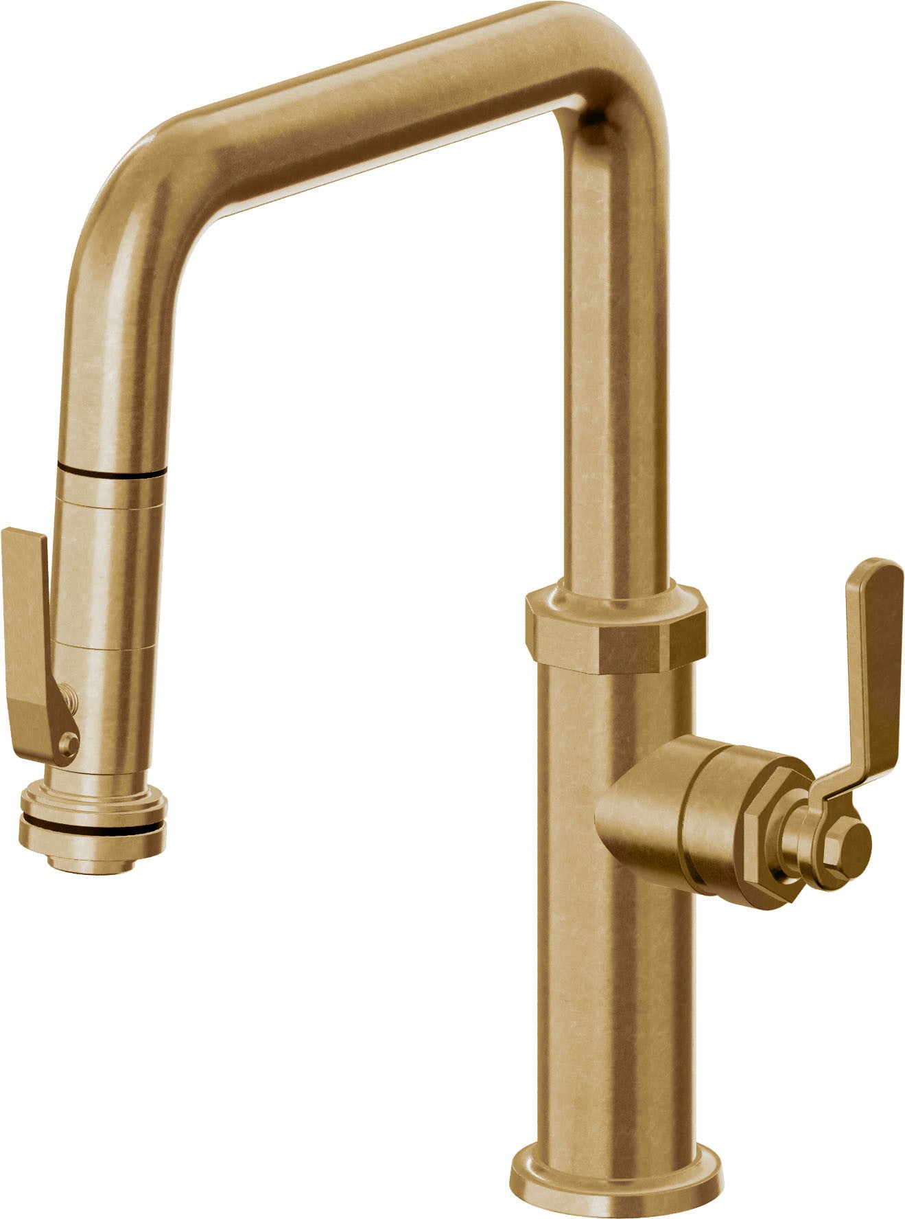 California Faucets Descanso Works Llave de Cocina Extraible Industrial con Rociador de Apretar - Pico Cuadruple - Latón Bruñido