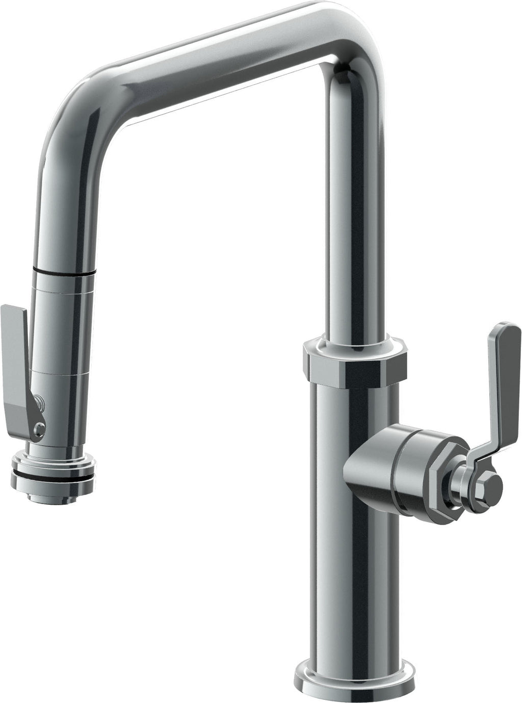 California Faucets Descanso Works Llave de Cocina Extraible Industrial con Rociador de Apretar - Pico Cuadruple - Níquel Negro