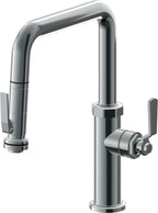 California Faucets Descanso Works Llave de Cocina Extraible Industrial con Rociador de Apretar - Pico Cuadruple - Níquel Negro