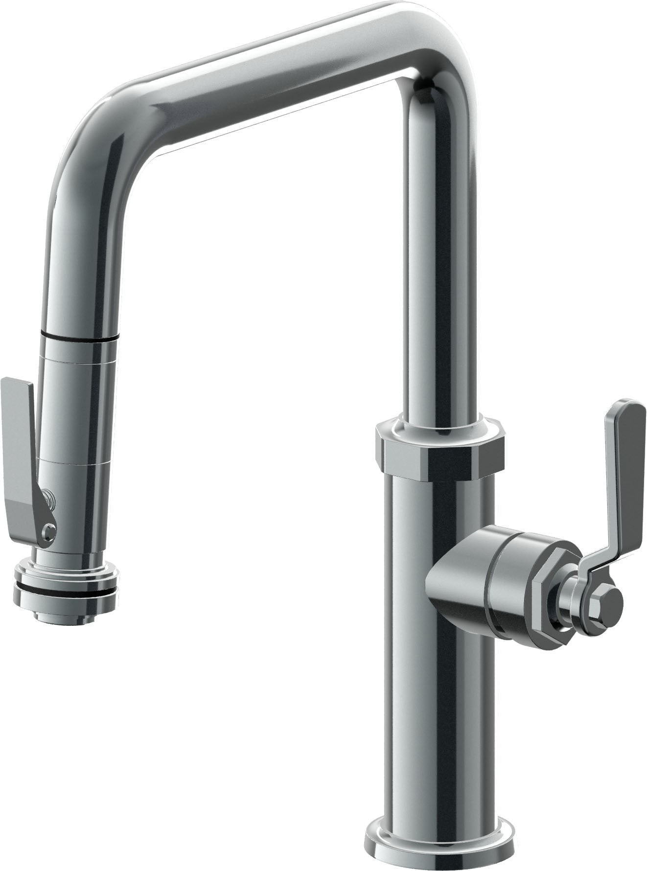 California Faucets Descanso Works Llave de Cocina Extraible Industrial con Rociador de Apretar - Pico Cuadruple - Níquel Negro