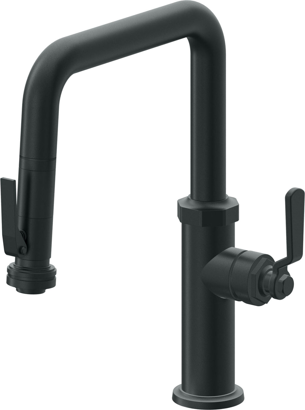California Faucets Descanso Works Llave de Cocina Extraible Industrial con Rociador de Apretar - Pico Cuadruple - Carbón