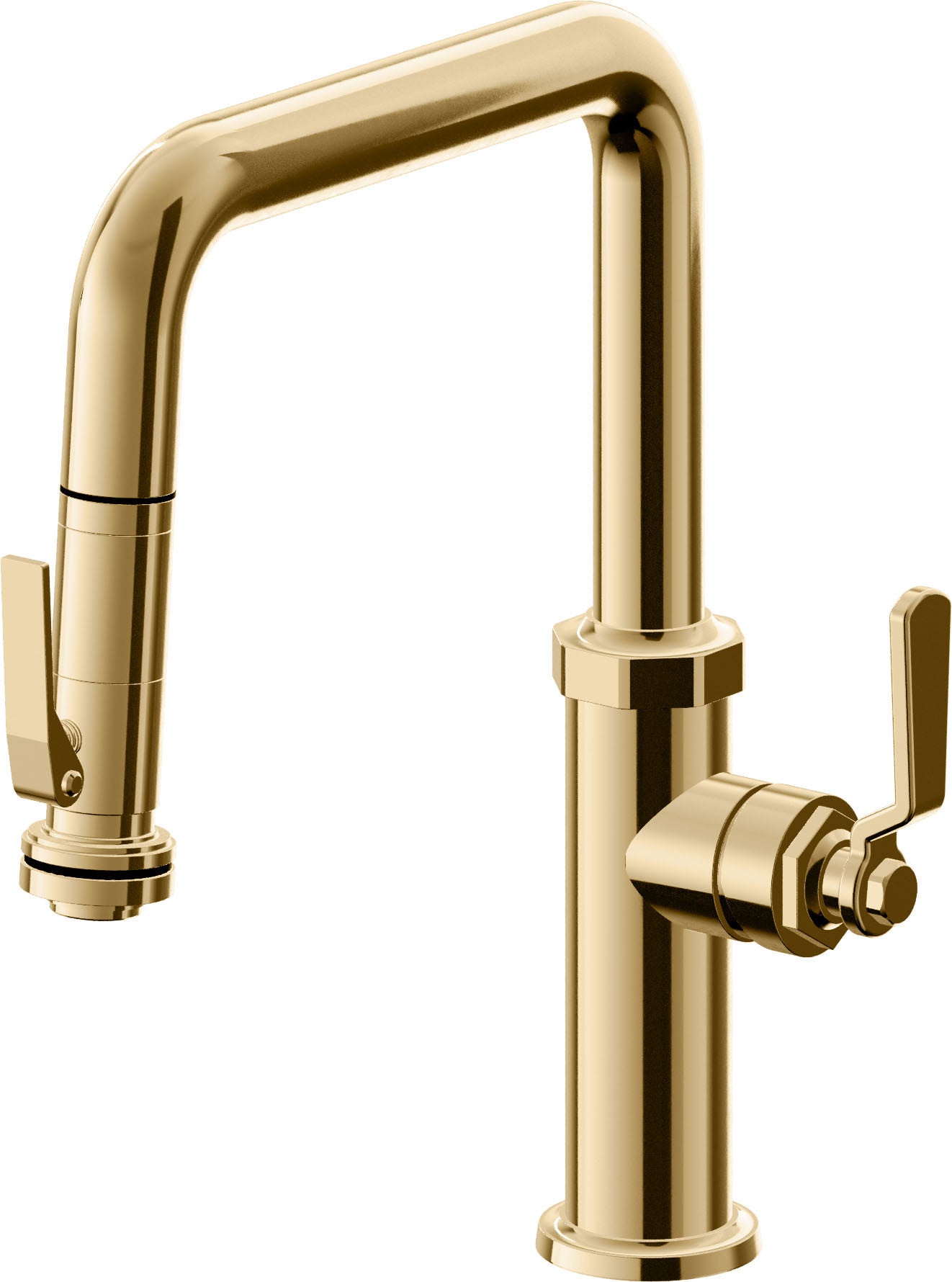 California Faucets Descanso Works Llave de Cocina Extraible Industrial con Rociador de Apretar - Pico Cuadruple - Oro Francés
