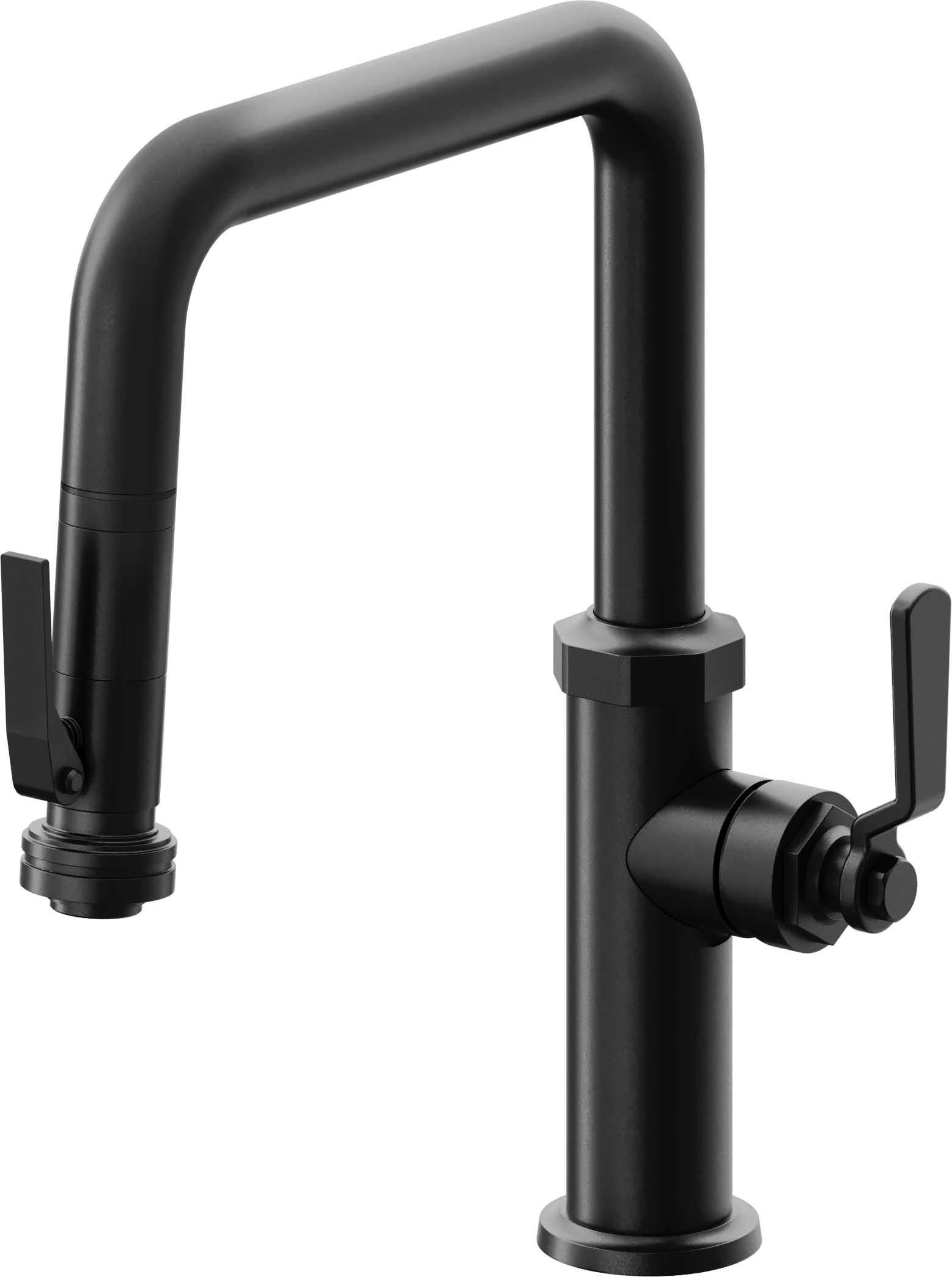 California Faucets Descanso Works Llave de Cocina Extraible Industrial con Rociador de Apretar - Pico Cuadruple - Negro Mate