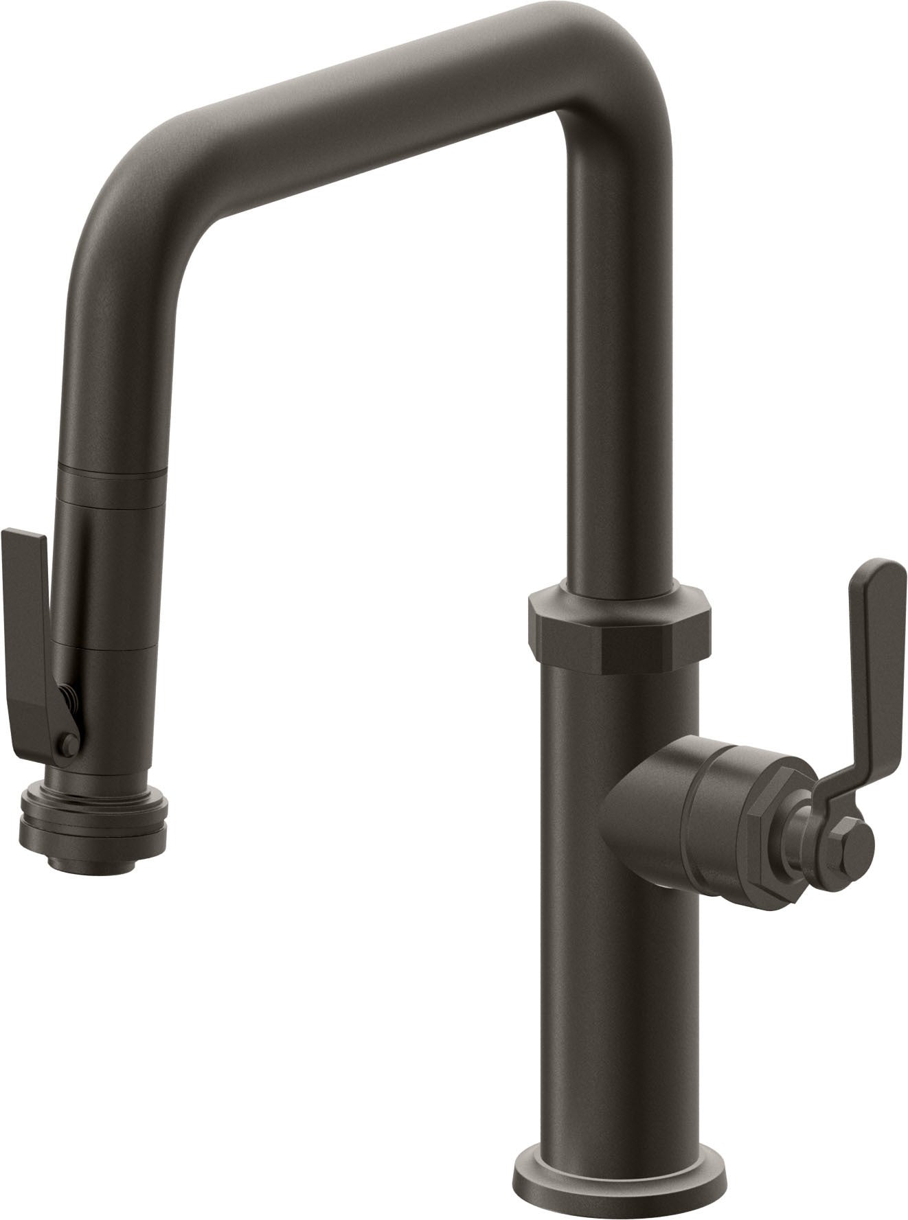 California Faucets Descanso Works Llave de Cocina Extraible Industrial con Rociador de Apretar - Pico Cuadruple - Bronce Oscuro