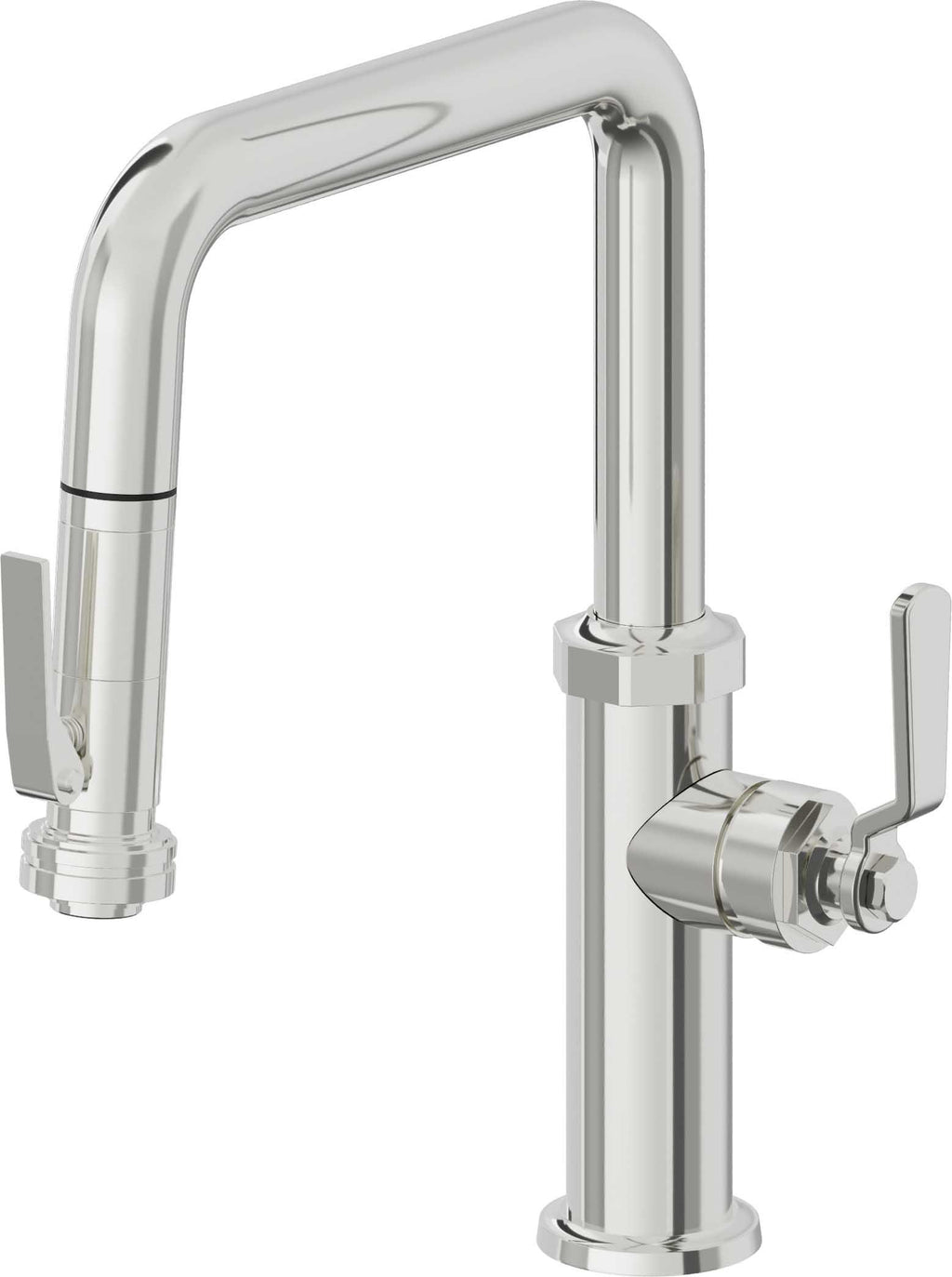 California Faucets Descanso Works Llave de Cocina Extraible Industrial con Rociador de Apretar - Pico Cuadruple - Cromo Pulido