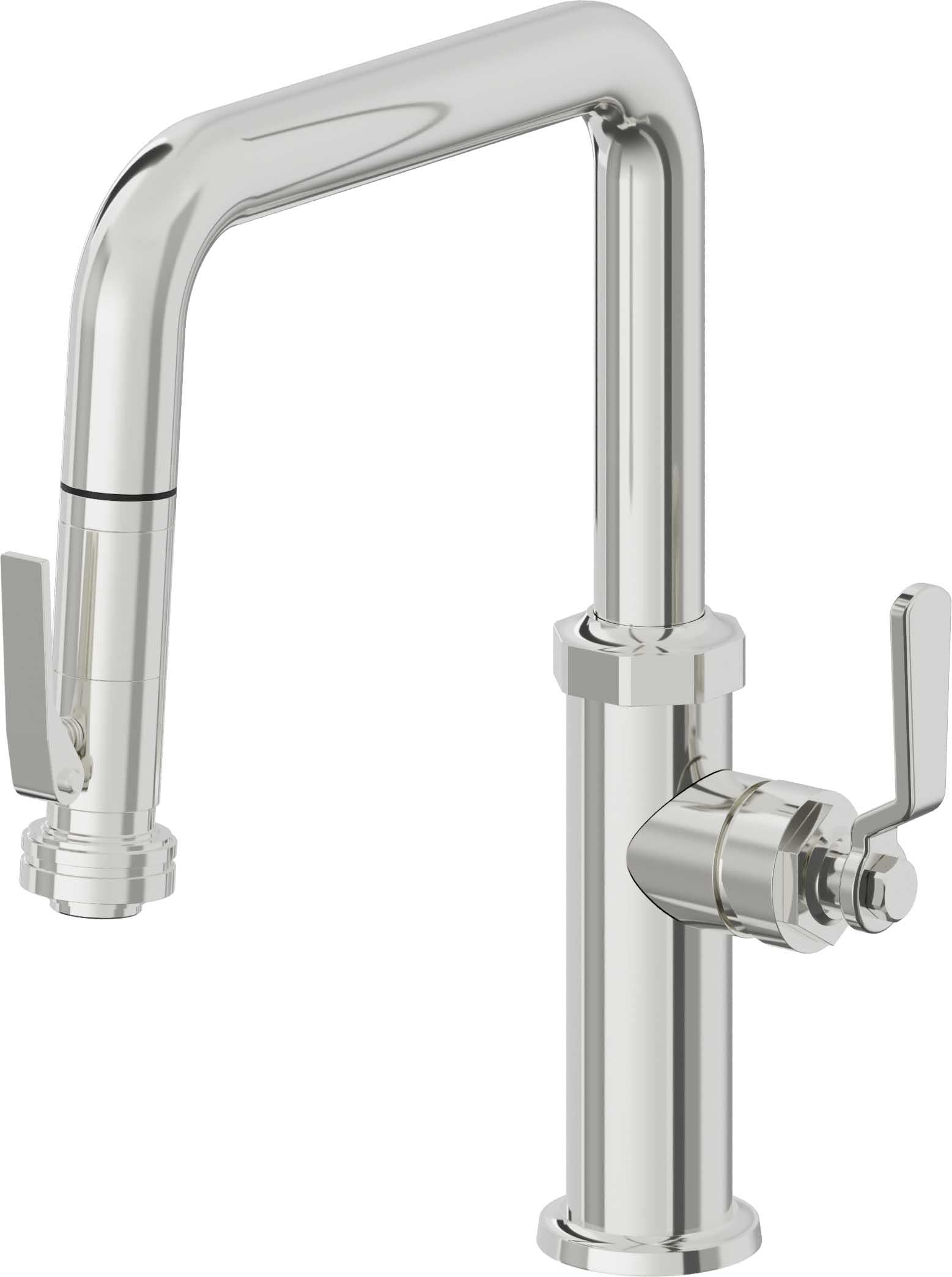 California Faucets Descanso Works Llave de Cocina Extraible Industrial con Rociador de Apretar - Pico Cuadruple - Cromo Pulido