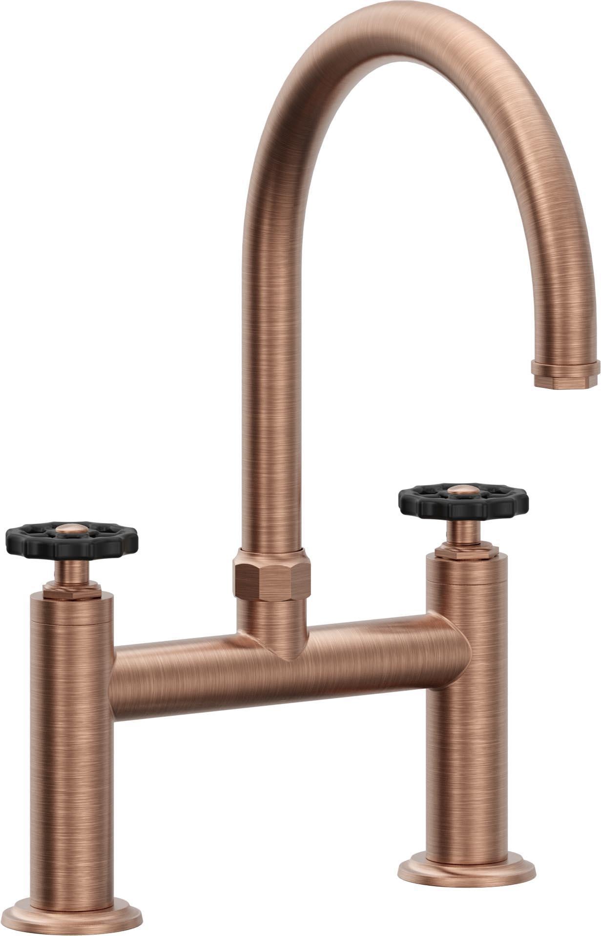 California Faucets Descanso Works Llave de Cocina Tipo Puente Industrial - Pico en Arco - Cobre Antiguo Mate