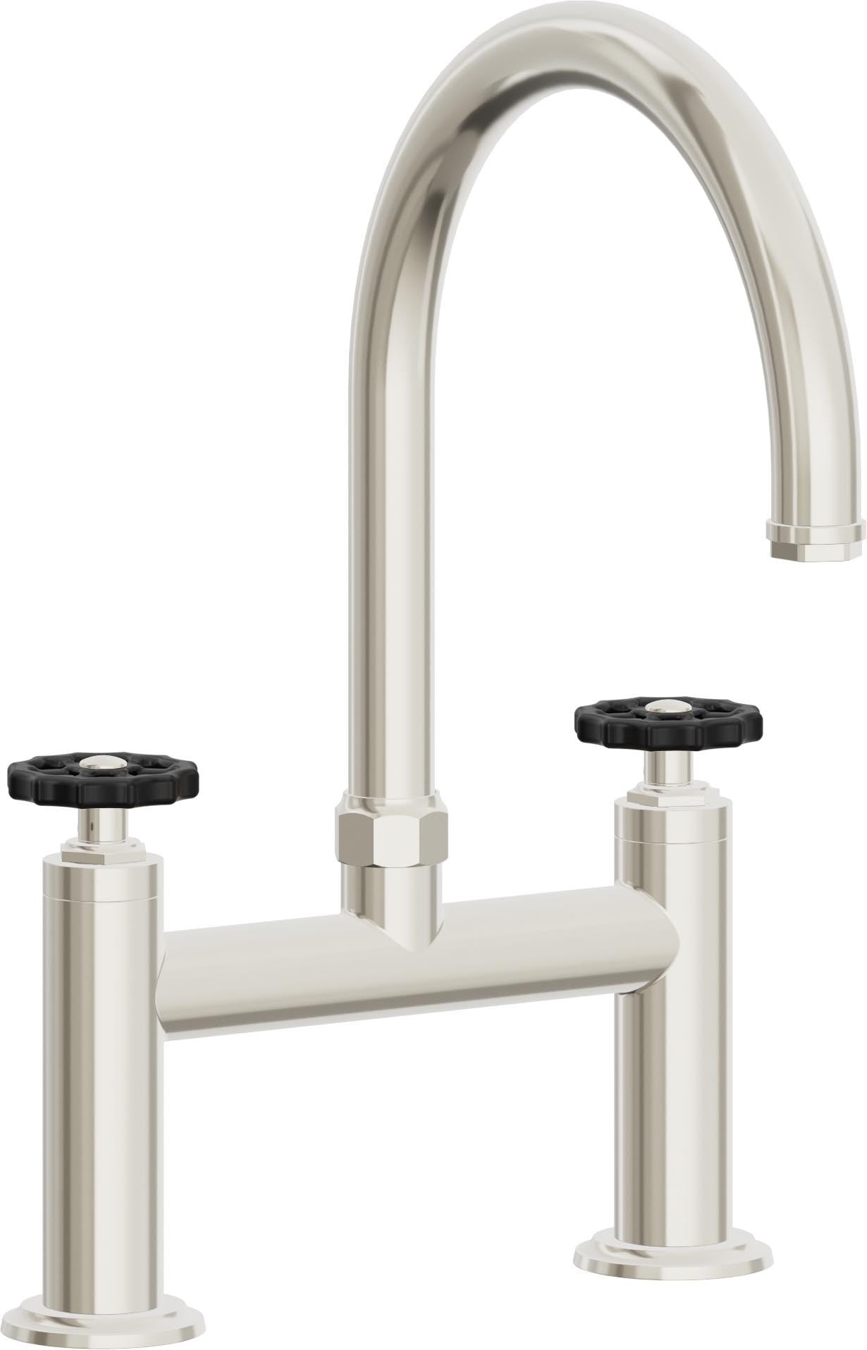 California Faucets Descanso Works Llave de Cocina Tipo Puente Industrial - Pico en Arco - Níquel Pulido