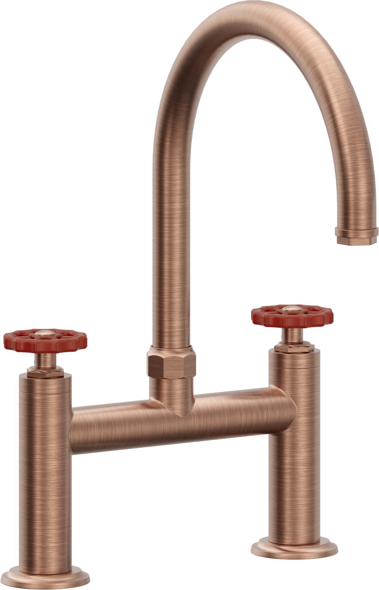 California Faucets Descanso Works Llave de Cocina Tipo Puente Industrial - Pico en Arco - Cobre Antiguo Mate
