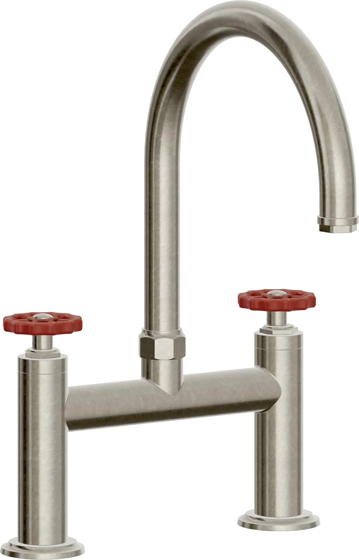 California Faucets Descanso Works Llave de Cocina Tipo Puente Industrial - Pico en Arco - Níquel Bruñido