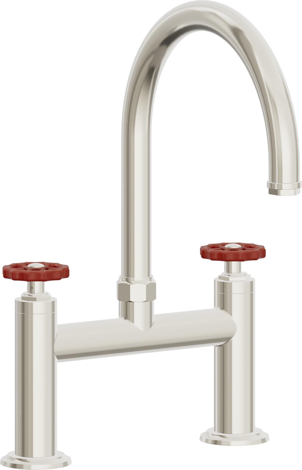 California Faucets Descanso Works Llave de Cocina Tipo Puente Industrial - Pico en Arco - Níquel Pulido