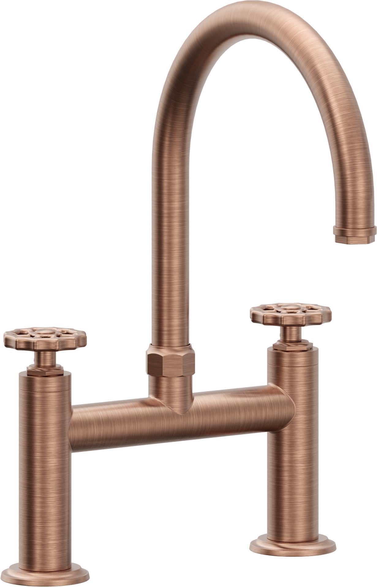 California Faucets Descanso Works Llave de Cocina Tipo Puente Industrial - Pico en Arco - Cobre Antiguo Mate