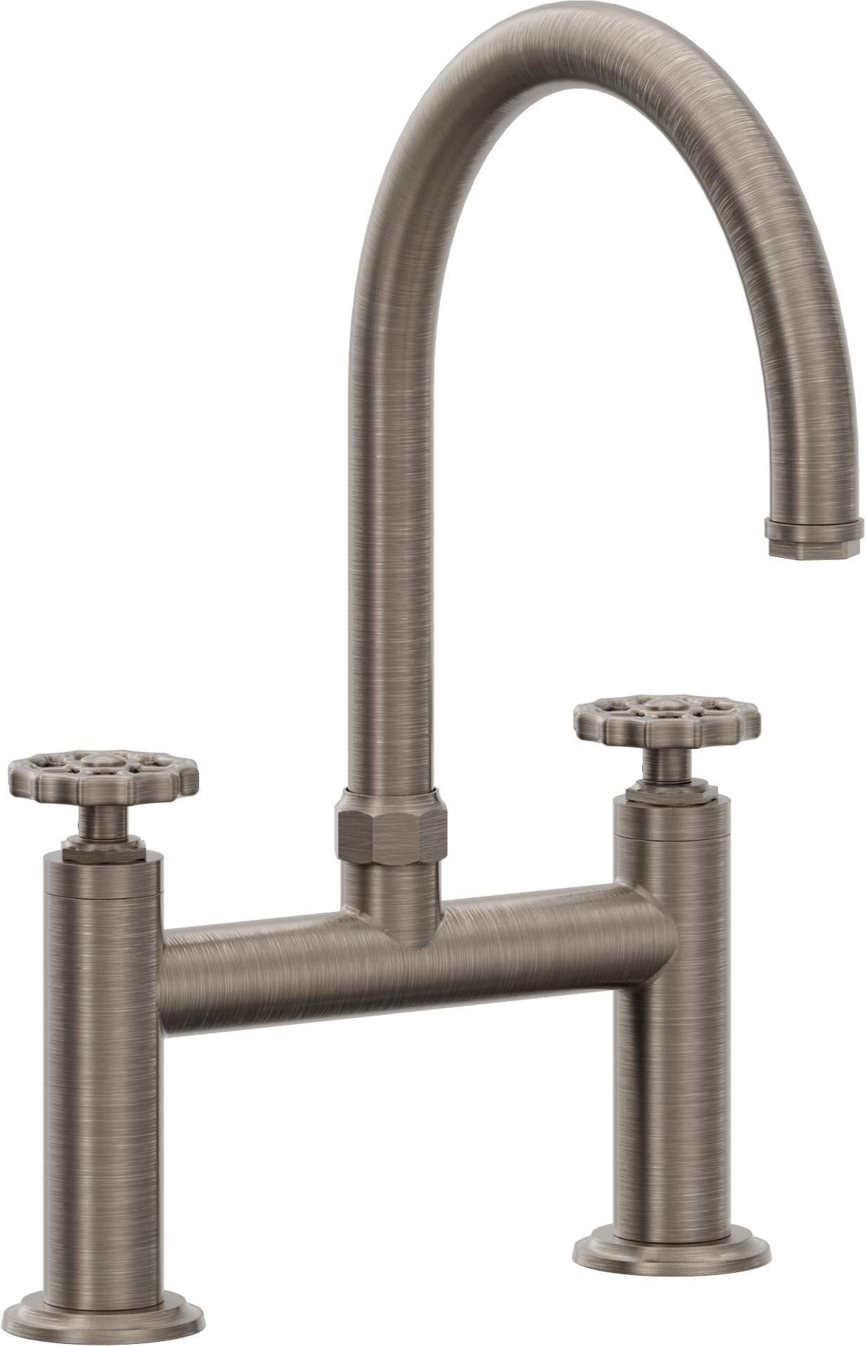 California Faucets Descanso Works Llave de Cocina Tipo Puente Industrial - Pico en Arco - Níquel Antiguo Mate
