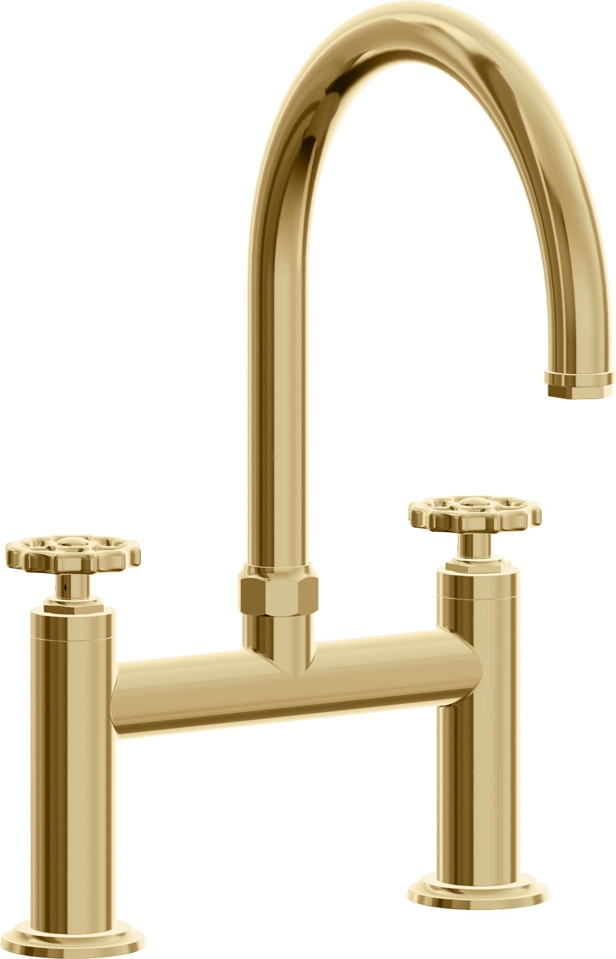 California Faucets Descanso Works Llave de Cocina Tipo Puente Industrial - Pico en Arco - Oro Francés