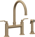 California Faucets Descanso Works Llave de Cocina Tipo Puente Industrial con Rociador Lateral - Pico en Arco - Latón Antiguo Mate