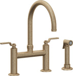 California Faucets Descanso Works Llave de Cocina Tipo Puente Industrial con Rociador Lateral - Pico en Arco - Latón Antiguo Mate