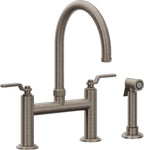 California Faucets Descanso Works Llave de Cocina Tipo Puente Industrial con Rociador Lateral - Pico en Arco - Níquel Antiguo Mate