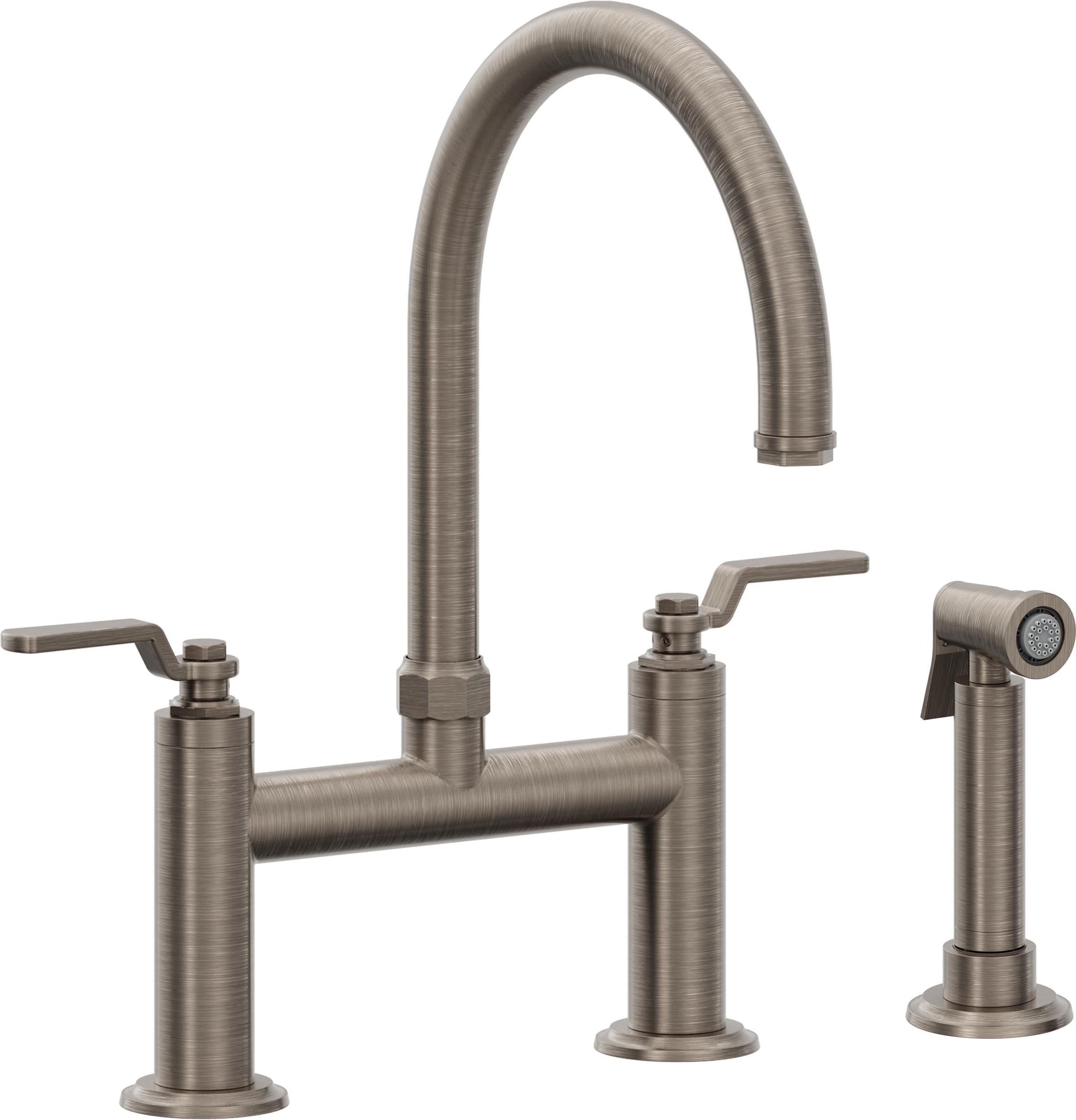 California Faucets Descanso Works Llave de Cocina Tipo Puente Industrial con Rociador Lateral - Pico en Arco - Níquel Antiguo Mate