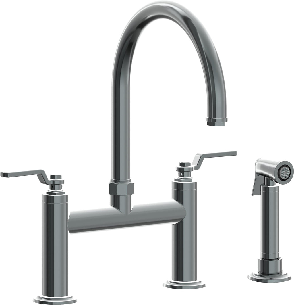 California Faucets Descanso Works Llave de Cocina Tipo Puente Industrial con Rociador Lateral - Pico en Arco - Níquel Negro