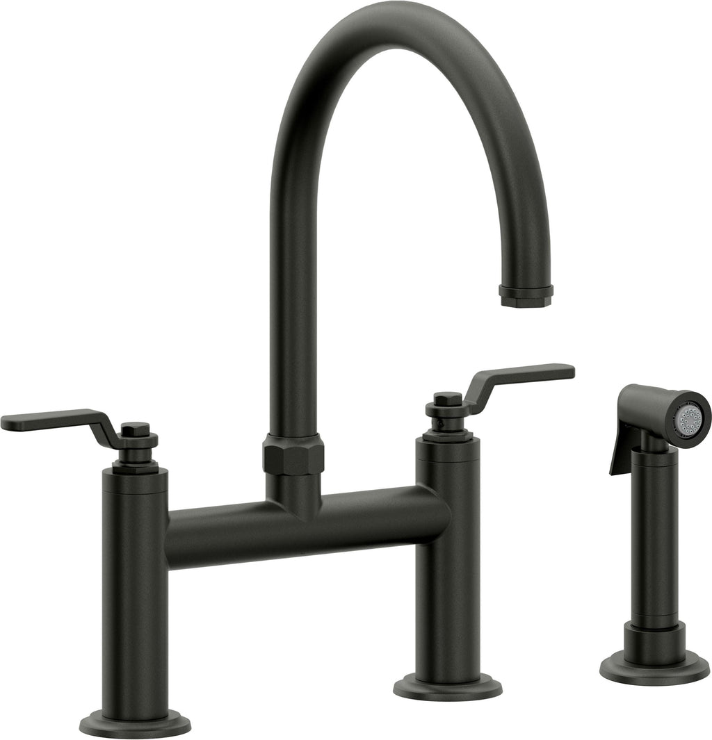California Faucets Descanso Works Llave de Cocina Tipo Puente Industrial con Rociador Lateral - Pico en Arco - Bronce Bella Terra