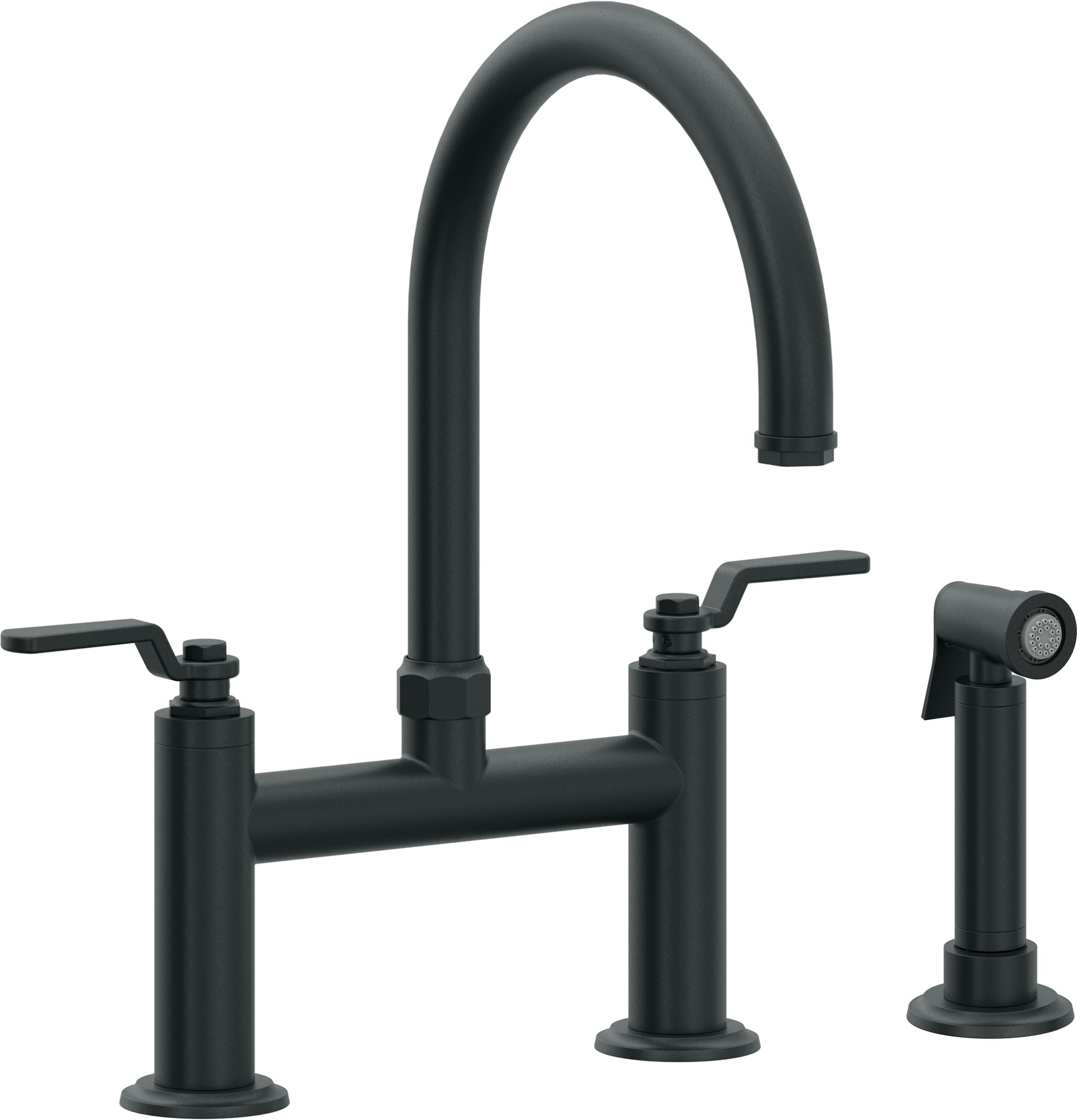 California Faucets Descanso Works Llave de Cocina Tipo Puente Industrial con Rociador Lateral - Pico en Arco - Carbón
