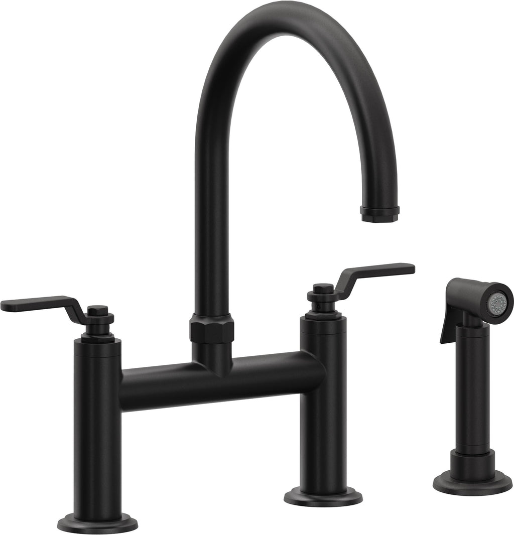 California Faucets Descanso Works Llave de Cocina Tipo Puente Industrial con Rociador Lateral - Pico en Arco - Negro Mate