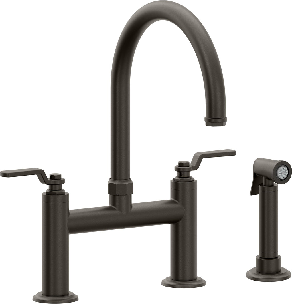California Faucets Descanso Works Llave de Cocina Tipo Puente Industrial con Rociador Lateral - Pico en Arco - Bronce Oscuro