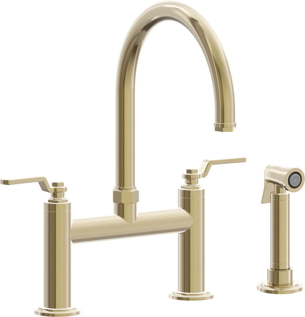 California Faucets Descanso Works Llave de Cocina Tipo Puente Industrial con Rociador Lateral - Pico en Arco - Latón Pulido