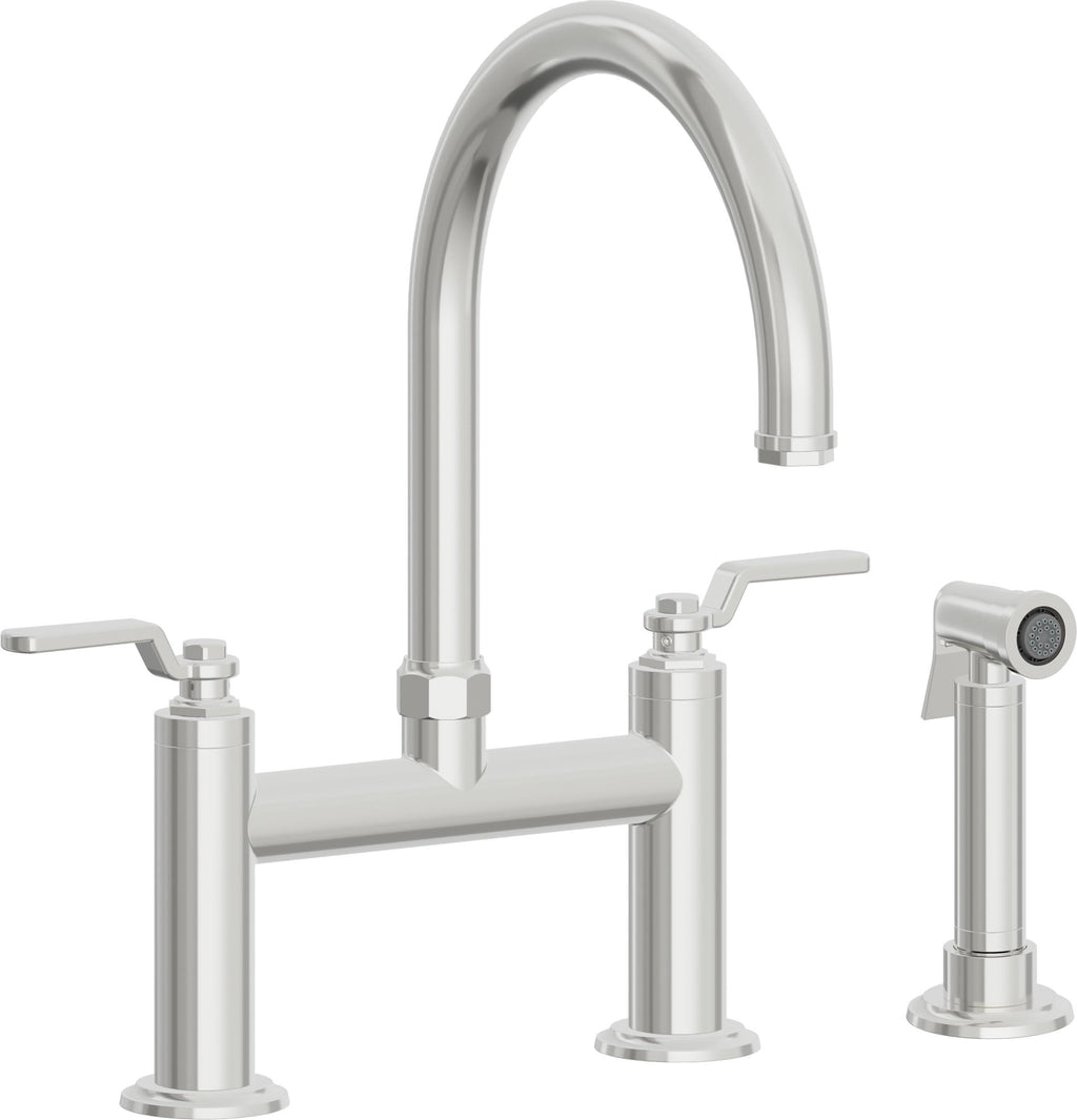California Faucets Descanso Works Llave de Cocina Tipo Puente Industrial con Rociador Lateral - Pico en Arco - Cromo Pulido
