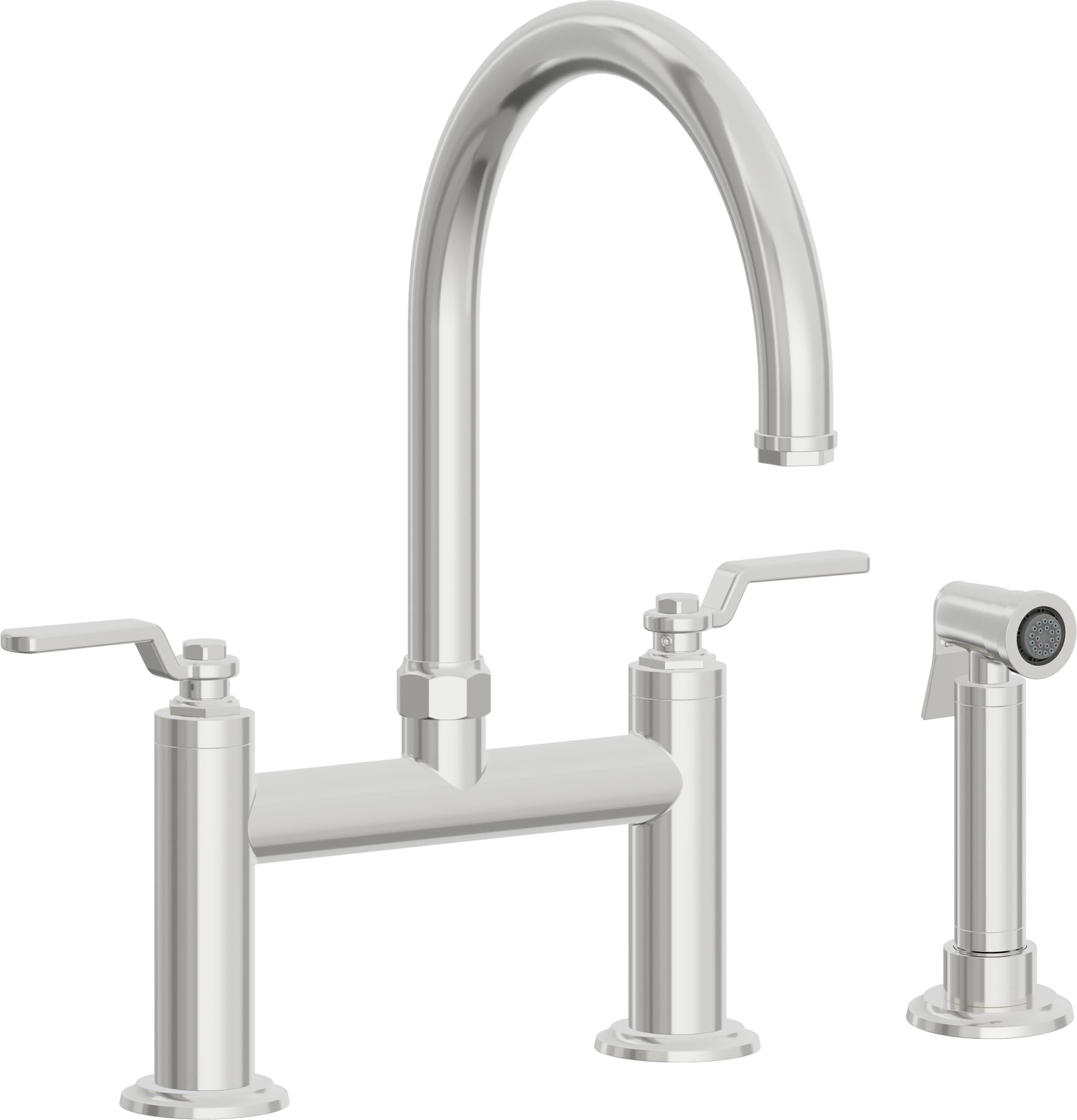 California Faucets Descanso Works Llave de Cocina Tipo Puente Industrial con Rociador Lateral - Pico en Arco - Cromo Pulido