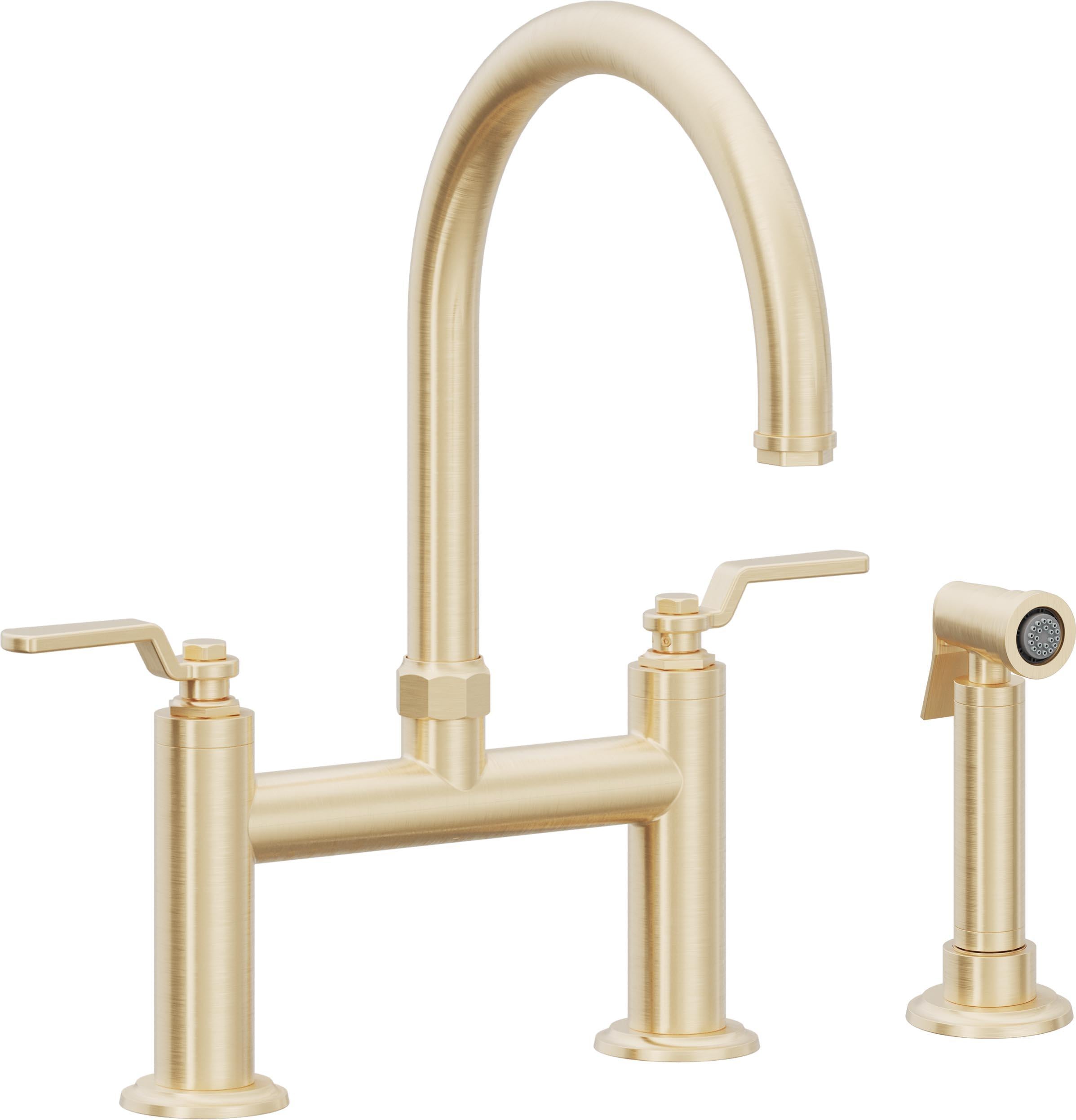 California Faucets Descanso Works Llave de Cocina Tipo Puente Industrial con Rociador Lateral - Pico en Arco - Latón Satinado