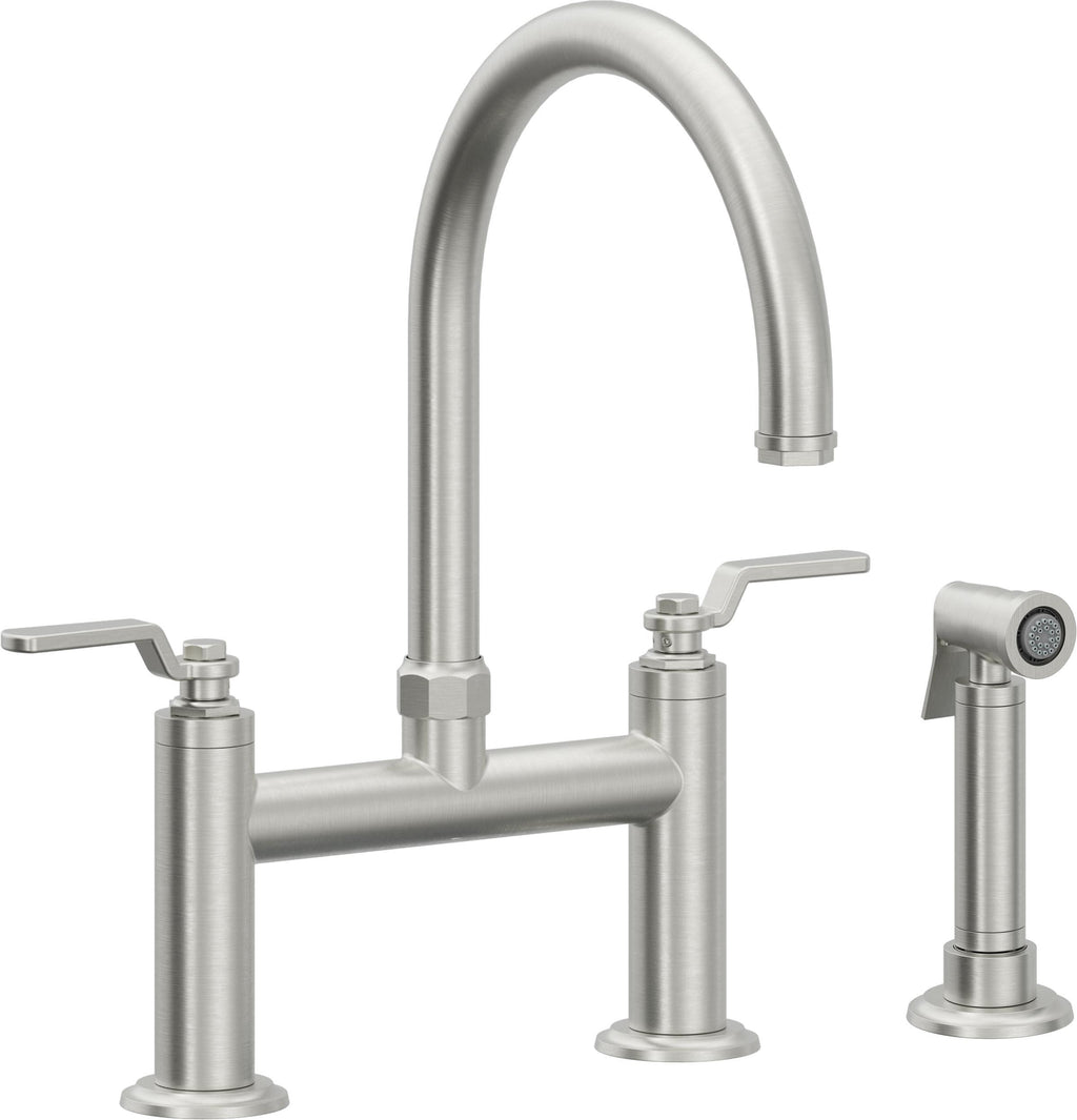 California Faucets Descanso Works Llave de Cocina Tipo Puente Industrial con Rociador Lateral - Pico en Arco - Cromo Satinado