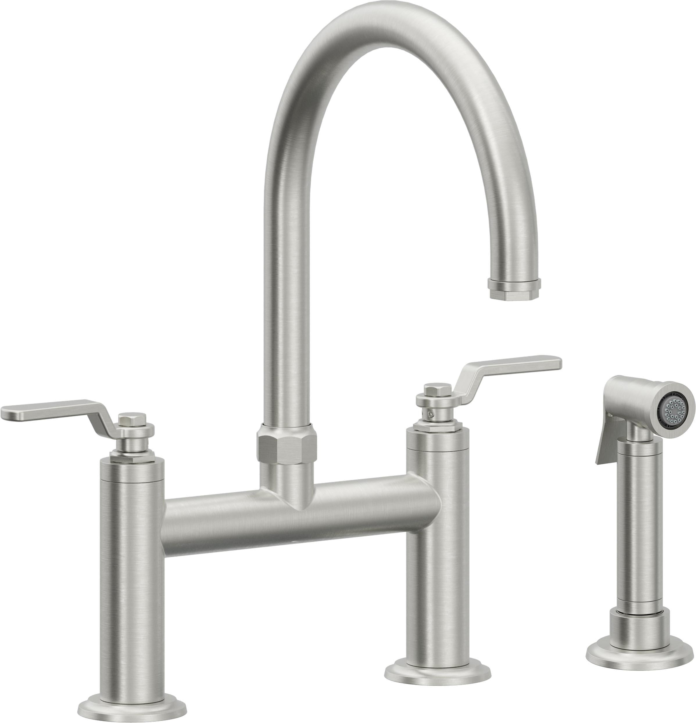 California Faucets Descanso Works Llave de Cocina Tipo Puente Industrial con Rociador Lateral - Pico en Arco - Cromo Satinado