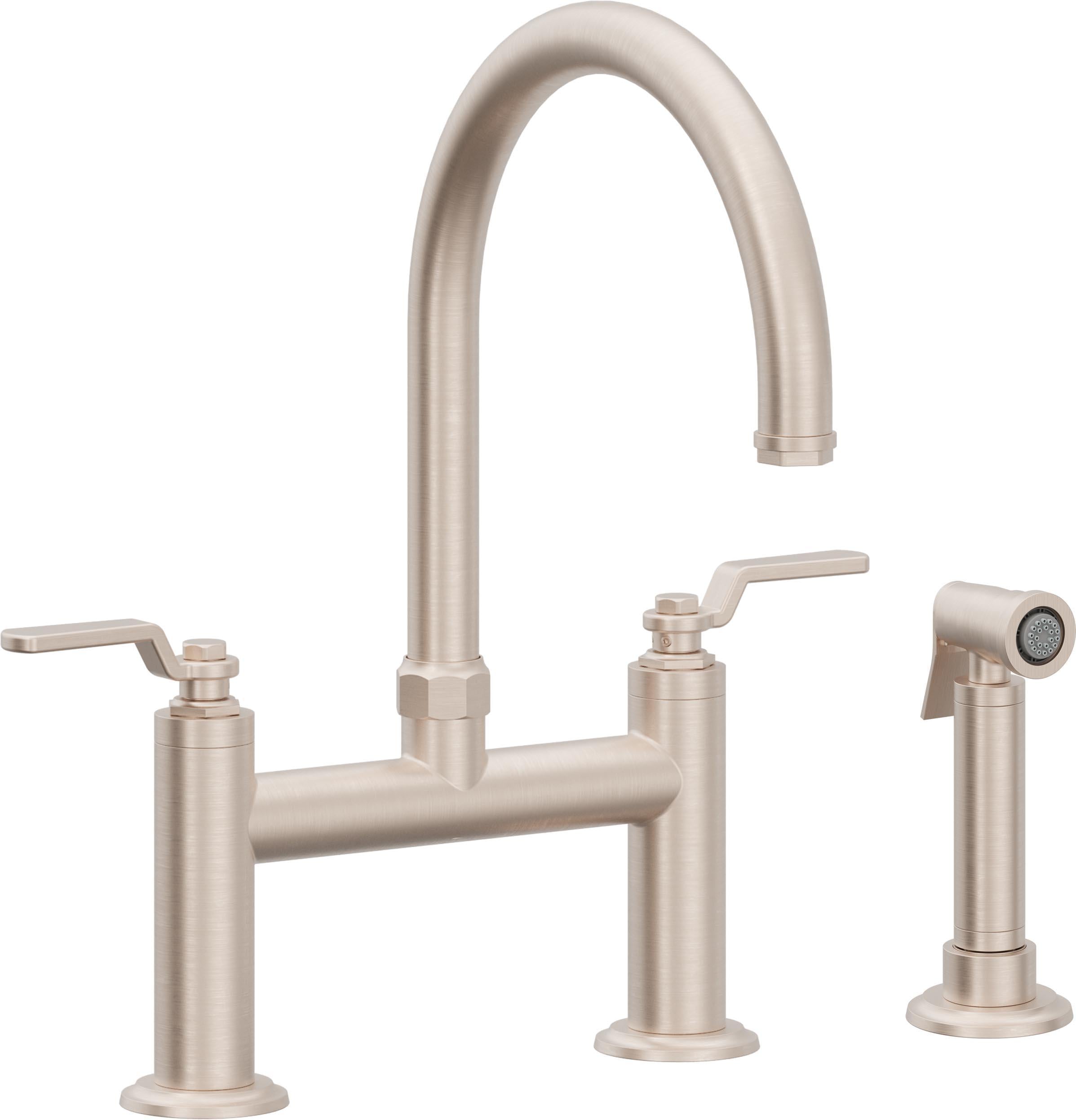 California Faucets Descanso Works Llave de Cocina Tipo Puente Industrial con Rociador Lateral - Pico en Arco - Níquel Satinado