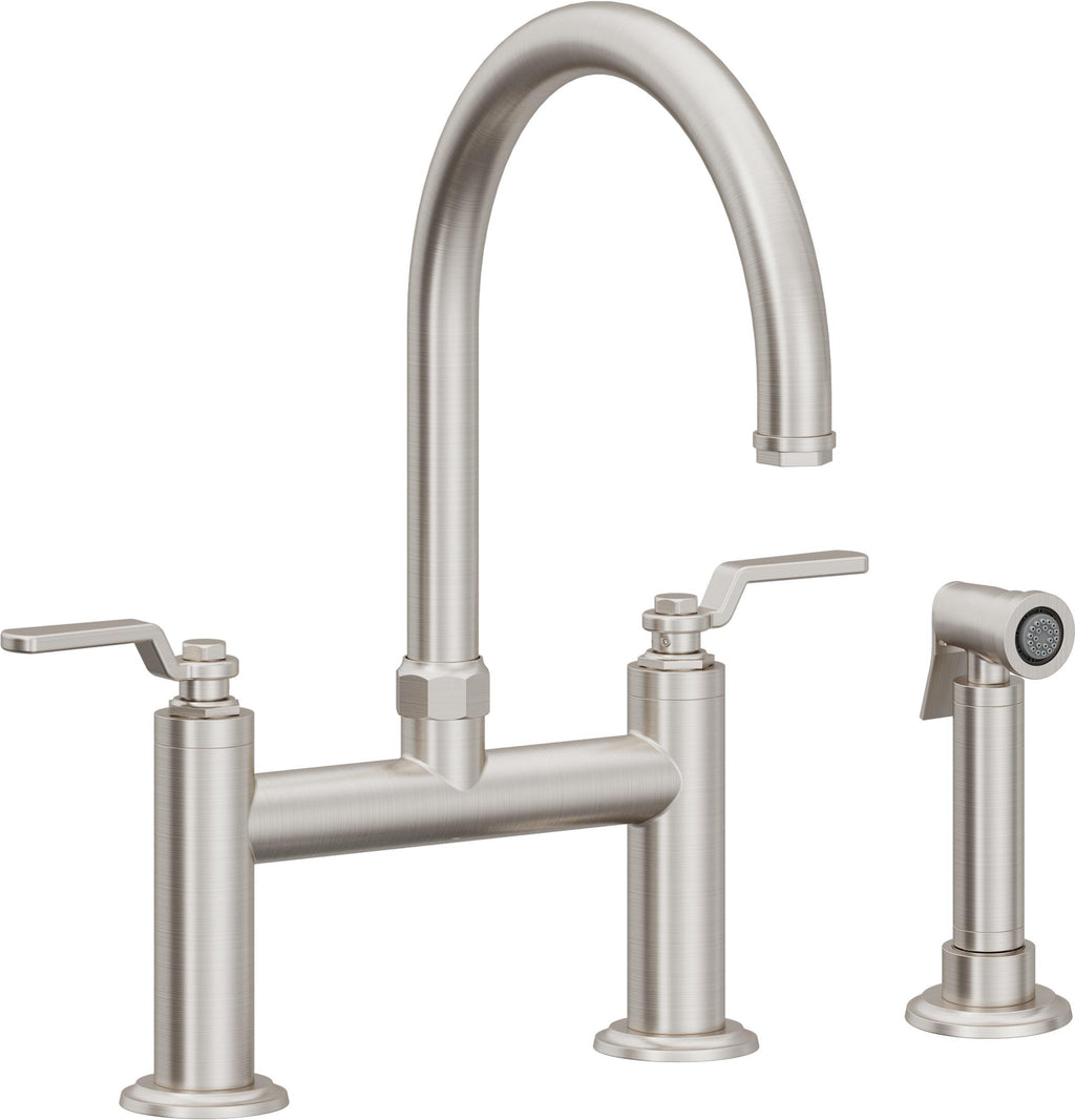 California Faucets Descanso Works Llave de Cocina Tipo Puente Industrial con Rociador Lateral - Pico en Arco - Acero Inoxidable Ultra