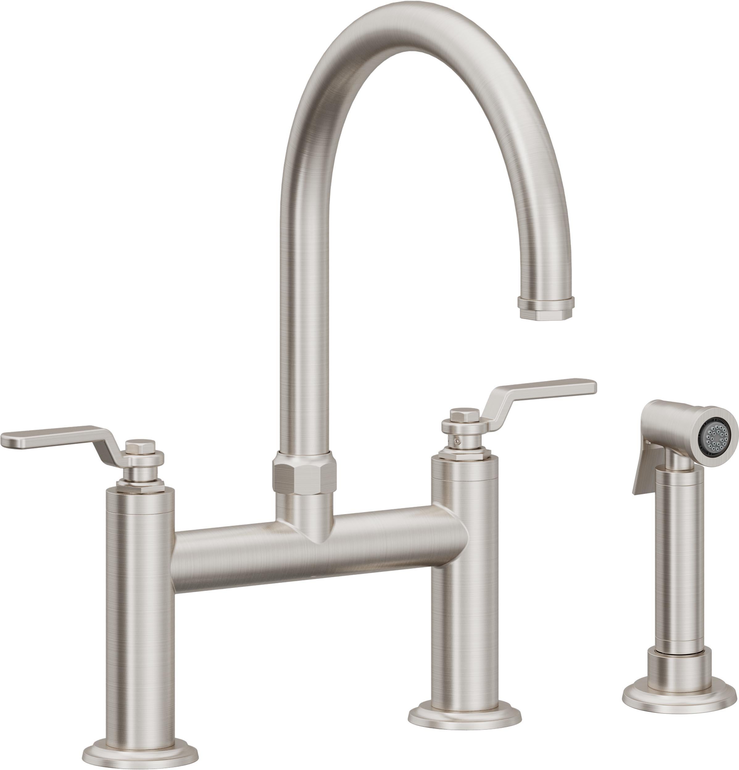 California Faucets Descanso Works Llave de Cocina Tipo Puente Industrial con Rociador Lateral - Pico en Arco - Acero Inoxidable Ultra